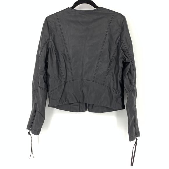 Blanknyc Women's Large Black Motorcycle Jacket Faux Leather Stitch Details - Picture 2 of 8